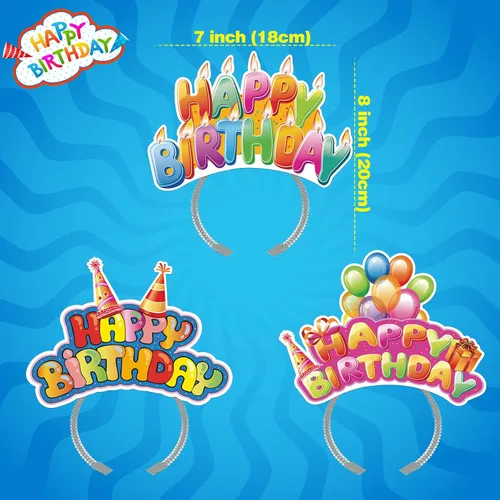 Miniatura 3 de KKBES Diademas de feliz cumpleaños, sombreros de papel para fiesta de cumpleaños, 3 patrones para niños y adultos que celebran cumpleaños