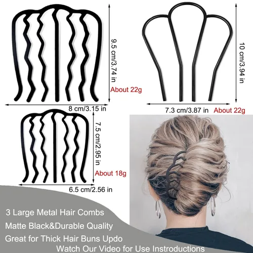 Miniatura 2 de 7 piezas de peines laterales de metal para el cabello, pinza de horquilla con dientes, alfiler para el cabello, clavos para peinado de moño, peines