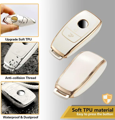 Miniatura 2 de Funda para Llavero Mercedes con Llavero de Cuerda Trenzada de Metal, Funda de Llave Suave Mejorada para Carcasa de Llavero Remoto Inteligente Sin
