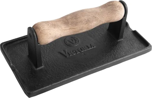 Victoria Prensa Panini de hierro fundido, prensa de hamburguesas, prensa de tocino, prensa para parrilla, condimentada con aceite de linaza 100%