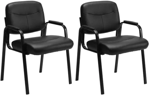 Miniatura 10 de Silla de sala de conferencias de piel sintética, sillas de respaldo alto con brazos acolchados y sin ruedas, silla de invitados para sala de espera