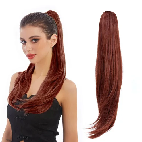 Miniatura 12 de Extensión de Cola de Caballo, Extensión de Cabello con Garra Larga de 20", Piezas de Cabello Sintético Ondulado Liso con Clip en Peluca de Cola