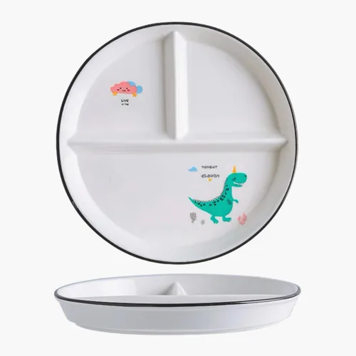 Miniatura 13 de 1 pieza Placa de porción de dinosaurio de cerámica dividida para una alimentación racional, plato de postre dividido, plato de ensalada, plato