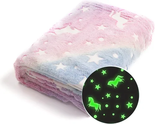 Miniatura 10 de LAT - Manta que brilla en la oscuridad, de franela de felpa supersuave y mullida para niñas y niños, para todas las estaciones, para cama o sofá, 50