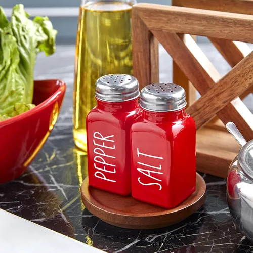 Miniatura 2 de Juego de saleros y pimenteros rojos, decoración y accesorios de cocina de granja roja, bonito salero de cristal para cocina y mesa