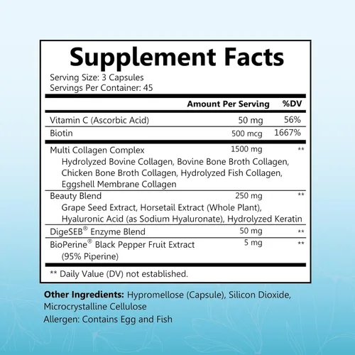 Miniatura 4 de BioSchwartz Cápsulas de péptido de colágeno hidrolizado, suplementos de colágeno múltiple para mujeres tipos I, II, III, V, X con vitamina C