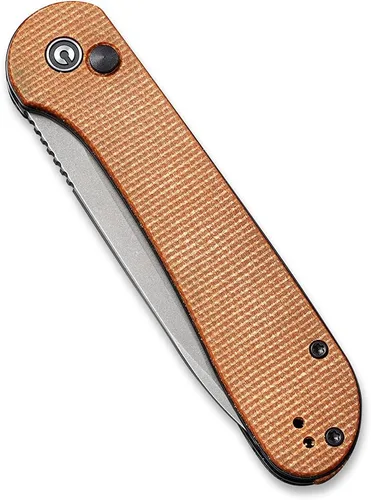 Miniatura 4 de CIVIVI Cuchillo plegable de bolsillo con mango de micarta de hoja 14C28N de 3.47 pulgadas, cuchillo Elementum con bloqueo de botón para EDC C2103D
