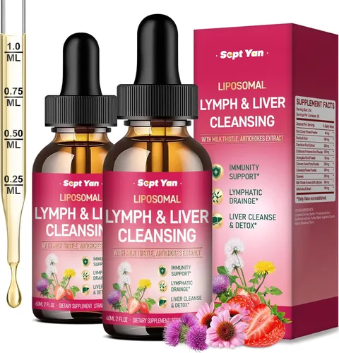 Miniatura 10 de Gotas de drenaje linfático liposomal – Suplementos de drenaje linfático con cardo mariano, raíz de bardana para mujeres y hombres Apoya