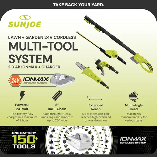 Miniatura 2 de Sun Joe IONMAX GTS4002C - Sistema inalámbrico de cuidado del césped, cortadora de setos y césped con sierra de poste de 8 pulgadas
