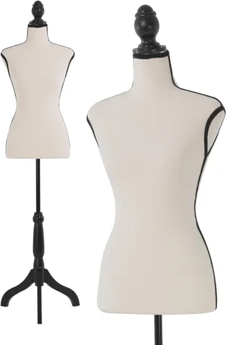 FDW Cuerpo de maniquí femenino para costura, forma de vestido, torso de maniquí con base de trípode ajustable para exhibición de ropa (Crema, 59-67