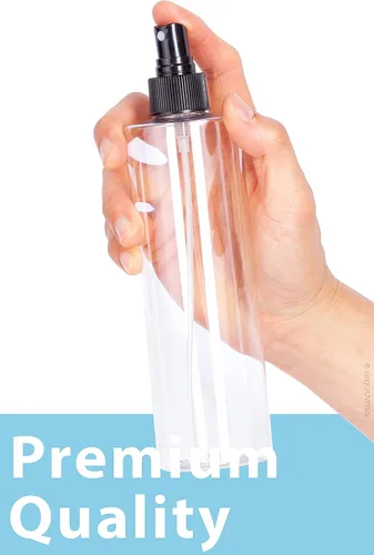Miniatura 4 de JUVITUS Botellas de plástico PET cilíndricas profesionales transparentes de 12 onzas (sin BPA) (paquete de 6, pulverizador negro de niebla fina)