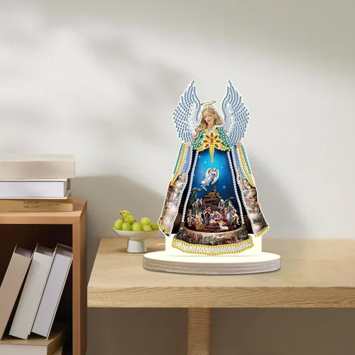 Miniatura 6 de Kits de arte de diamantes de Navidad con belén de ángel: decoración de pintura de diamante de mesa con santa familia, adorno de escritorio