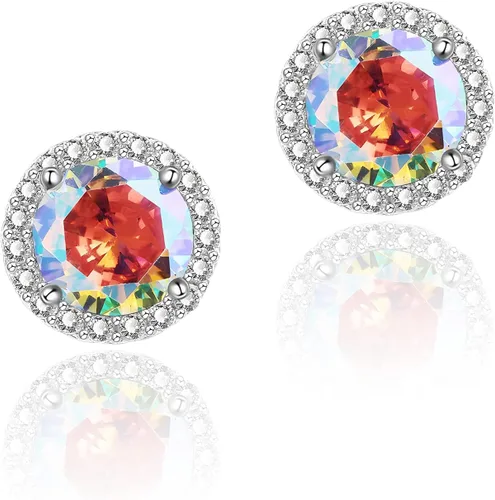 YOMELA - Aretes de circonita cúbica tipo dormilona de oro blanco de 10 mm, cuadrados, redondos, con forma de lágrima, corazón, halo, hipoalergénicos