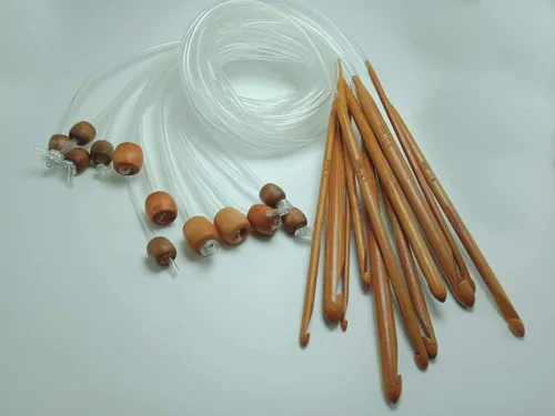 12 tamaños 1.2M 48" Afgano Tunecino Carbonizado Aguja de Tejer de Bambú Aguja de Crochet Set con Cuentas