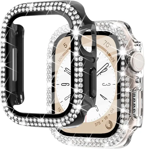 NewWays Paquete de 2 carcasas brillantes para Apple Watch, 1.496 pulgadas, Series 3, 2, 1, diamantes de imitación de cristal con diamantes de