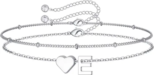 Miniatura 30 de M MOOHAM Pulseras de oro con inicial de corazón para mujer, pulseras con dije de letra A-Z de corazón dorado en capas para mujer, pulseras
