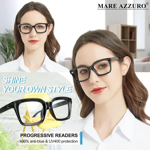 Miniatura 2 de MARE AZZURO Anteojos de lectura progresivos sin línea multienfoque para mujer, con bloqueo de luz azul, lectores 1.0 1.5 2.0 2.5 3.0 3.5