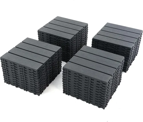 Miniatura 7 de Azulejos de plástico entrelazados para todo tipo de clima, paquete de 44 azulejos de patio de 12 x 12 pulgadas, impermeables, de plástico