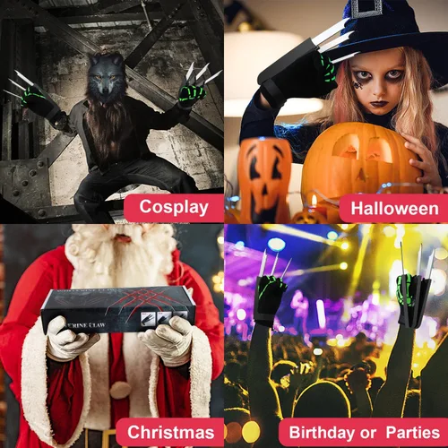 Miniatura 4 de Garras retráctiles de lobo con guantes de esqueleto para Halloween, guantes de pata de lobo aterradores, guantes de payaso, garras, guantes