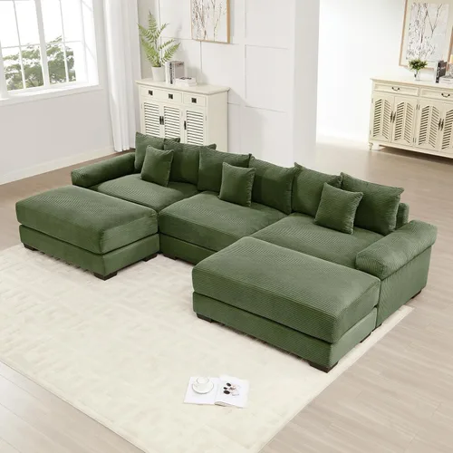 Miniatura 25 de Sofá modular de gran tamaño de 117.3 pulgadas, sofás modulares grandes de pana para sala de estar, sofás de 3 plazas, moderno juego de sofá de Blanco