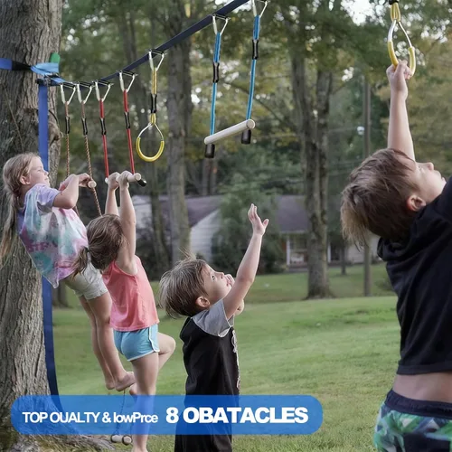 Miniatura 4 de Carrera de obstáculos Ninja Warrior para niños, kit de línea floja de 2 x 56 pies con 8 accesorios ninja + hebillas de ajuste rápido, barra de mono