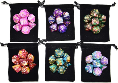 Miniatura 6 de SmartDealsPro 6 x 7 juegos (42 piezas) juegos de dados poliédricos con purpurina con bolsas para DND RPG MTG Dungeon and Dragons tablero de mesa