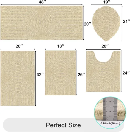 Miniatura 2 de Juego de alfombras de baño HEBE de 5 piezas, tapetes de baño absorbentes y suaves para baño, juego de tapetes de baño lavables a máquina