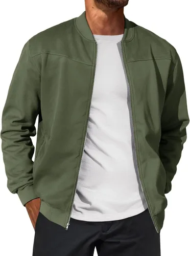 Runcati Chaqueta bomber de gamuza para hombre, con cremallera completa, casual, softshell, chaqueta universitaria, ligera, vintage, abrigo de otoño