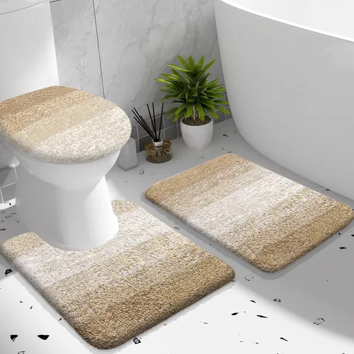 Miniatura 14 de OLANLY Juego de alfombras de baño de 3 piezas, alfombra de baño de microfibra suave absorbente, alfombra de contorno en forma de U para inodoro