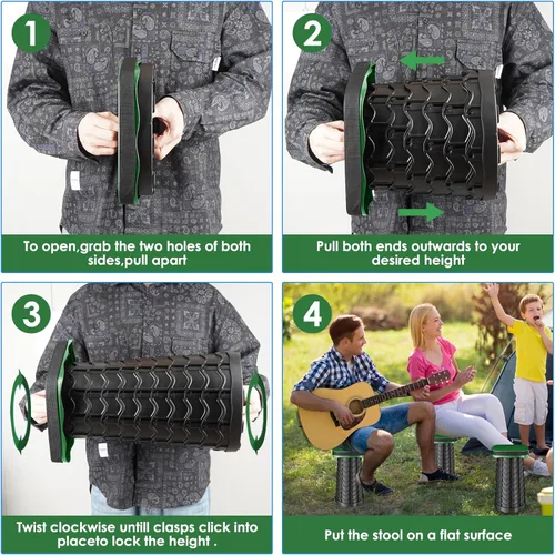 Miniatura 9 de aboutool Taburete plegable para campamento, taburete portátil plegable cuadrado con cojín de asiento elástico y bolsa de nailon ajustable, Verde
