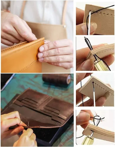 Miniatura 6 de Becho Juego de 5 agujas de costura a mano, punzón de costura con mango de cobre para reparación de zapatos e hilo encerado de costura de 150D/492.1