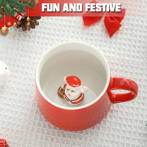 Miniatura 2 de NDLBS Taza de café 3D de Navidad con Papá Noel lindo animal dentro de la taza de cerámica de dibujos animados, regalo de cumpleaños de Navidad