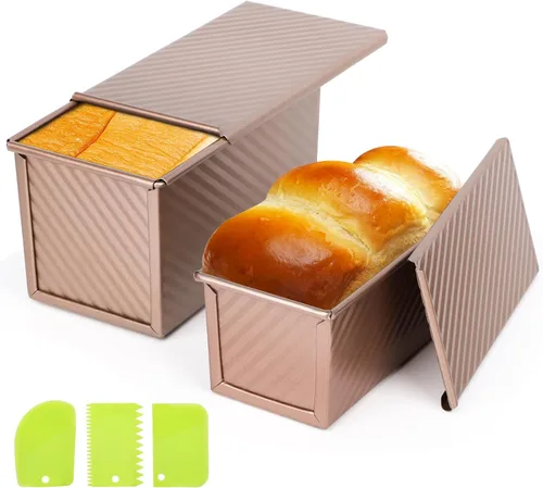 Miniatura 8 de Beasea Juego de 2 moldes para pan rectangulares de 12 x 4 pulgadas, moldes antiadherentes de acero al carbono, molde para tostadas doradas, moldes