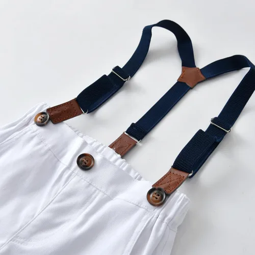 Miniatura 5 de Conjunto de ropa de caballero para bebé, camisa infantil+pantalones cortos+pajarita+tirantes