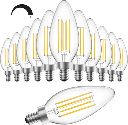 SHINESTAR Bombillas LED regulables para candelabro E12, equivalente a 60 W, bombillas de araña vintage B11 de 5.5 W, 2700 K blanco cálido, lámpara