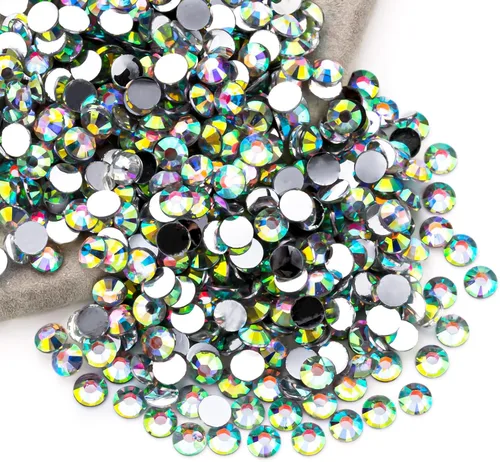 Miniatura 123 de Diamantes de imitación AB verdes a granel, 5000 piezas de diamantes de imitación de fondo plano redondos de gelatina AB sin fijación térmica, gemas