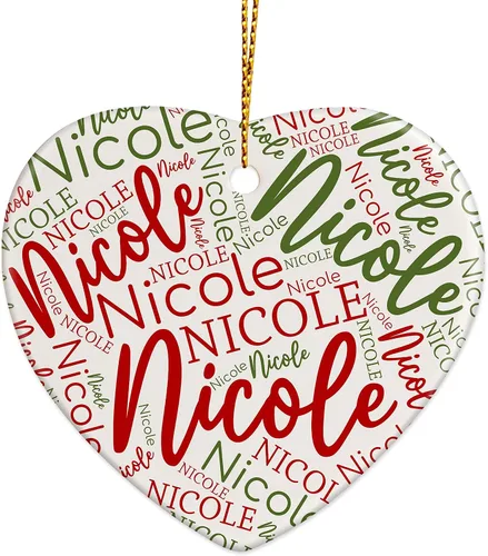Miniatura 3 de Adornos de Navidad personalizados de corazón, adorno de cerámica con palabra de nube de nombre, 3 pulgadas, decoraciones personalizadas para árbol