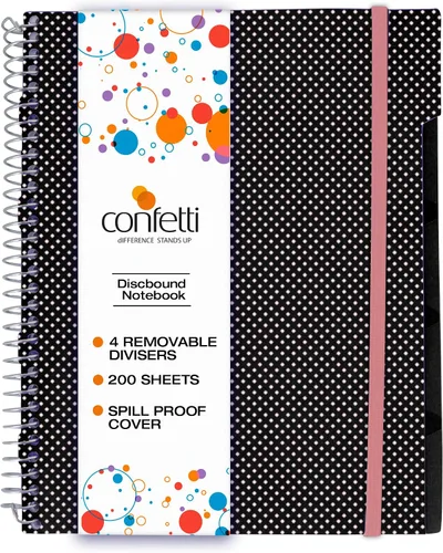 Miniatura 16 de Confetti Cuaderno de espiral – 4 separadores extraíbles, cubierta a prueba de derrames, banda elástica de cierre, bolsillo de almacenamiento – Bloc