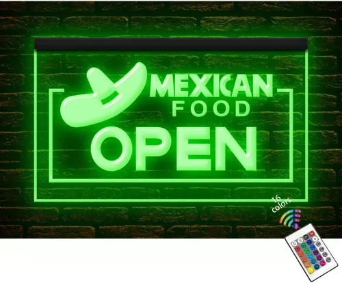 110017 Open Mexican Food Restaurant Cafe Bar Shop Shop Display LED Letrero de neón con luz LED (12 x 8 pulgadas, 16 colores por control remoto)