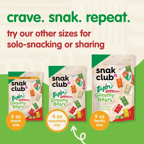 Miniatura 7 de Snak Club Tajin Osos Gomos de Gummy Bears, Gomitas de Fruta Surtidas con Condimento de Chile y Lima, Snacks Suaves, Sin Gluten y Veganos, Bolsas