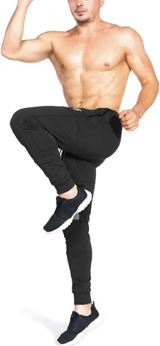 Miniatura 3 de ZENWILL Pantalones de entrenamiento cónicos para hombre, pantalones deportivos de entrenamiento ajustados con bolsillos con cremallera