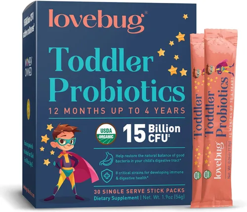 LOVEBUG Polvo probiótico para niños con fibra prebiótica – Apoyo inmunitario y alivio del estreñimiento – Probióticos orgánicos USDA para la salud