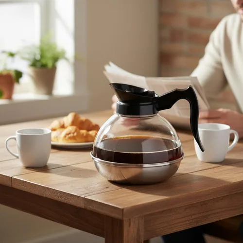 Miniatura 2 de TrueCraftware - Decantador de café de 64 onzas con base de acero inoxidable, cuerpo de policarbonato con mango de plástico negro, grado comercial