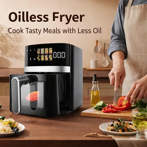 Miniatura 4 de Freidora sin aceite de 5 cuartos de galón, cocina eléctrica de gran capacidad con ventana visual y pantalla a color, totalmente automática, ocho