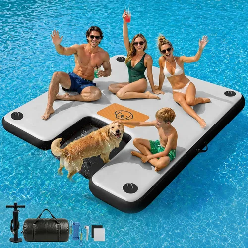 AWEMUFA Muelle flotante inflable con rampa de 5 pies/6 pies/8 pies/10 pies, plataforma flotante flotante, tapete flotante de isla flotante, flotador