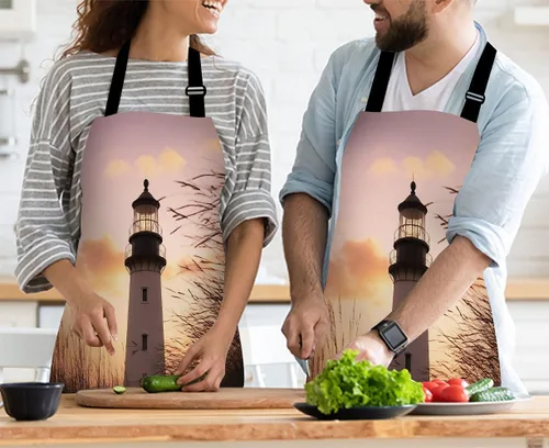 Miniatura 3 de Delantal de Cocina Faro con Puesta de Sol Delantal para Hornear en Casa Chef Delantal Impermeable para Mujeres y Hombres 31X27 Pulgadas