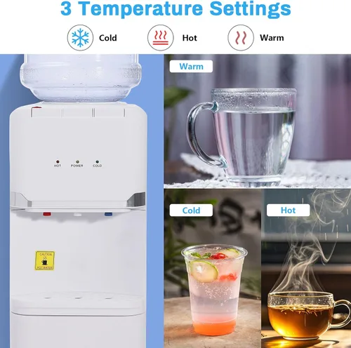 Miniatura 2 de Top Loading Dispensador de enfriador de agua para botellas de 5 galones, 3 ajustes de temperatura, dispensador de agua caliente y fría con bloqueo