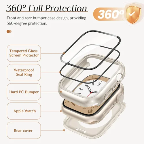 Miniatura 3 de Goton - 2 fundas para protector de pantalla de Apple Watch de 40 mm, series 6/5/4, SE 3/2/1, funda de protección de PC impermeable con vidrio