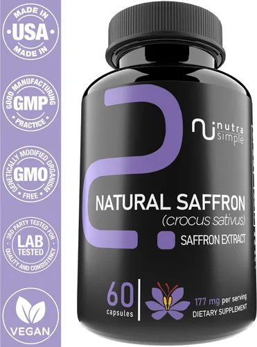Miniatura 5 de Suplementos de azafrán de 177 mg, extracto de azafrán puro, fabricado en Estados Unidos, apoyo natural del estado de ánimo y energía, apoyo ocular