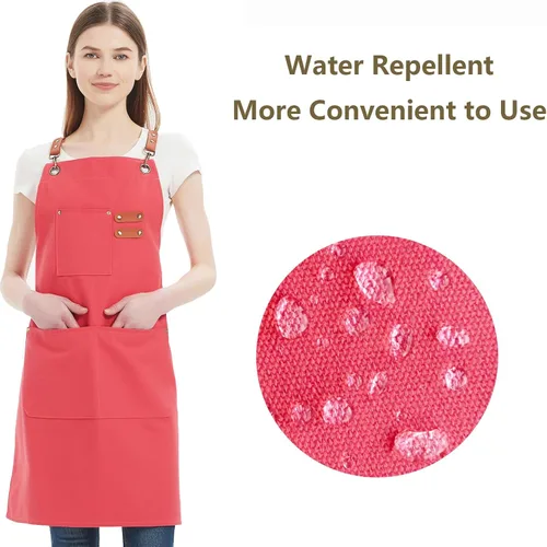 Miniatura 2 de AFUN Delantales de chef para mujeres y hombres con bolsillos grandes, delantal de trabajo repelente al agua de lona de algodón, talla M a XXL (rosa)